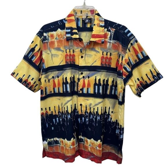 Vtg Petroleum Button Front Shirt Men's Medium Multicolor Bar Have A Drink Theme - Picture 7 of 10